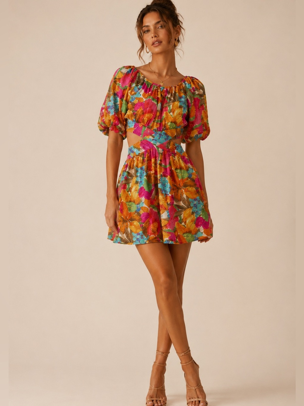 Revolve Love The Label Fruit Print Puff Sleeve Mini Dress